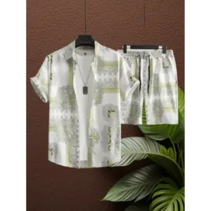 Men's Lycra Printed Half Sleeve Shirt and Shorts Set (Green)