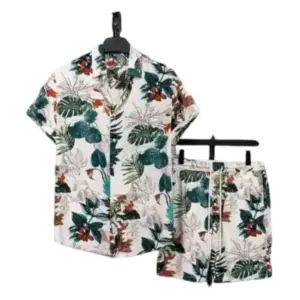 Men's Lycra Printed Half Sleeve Shirt and Shorts Set (Green)