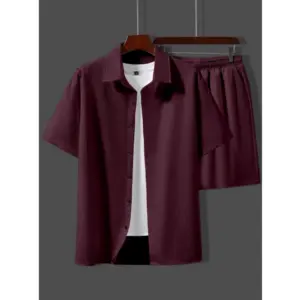 Men's Popcon Solid Half Sleeve Shirt and Shorts Set (Maroon)