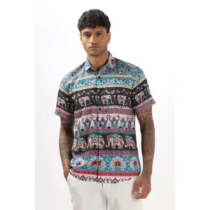 Men's Linen Printed Half Sleeve Shirt (Multicolor)