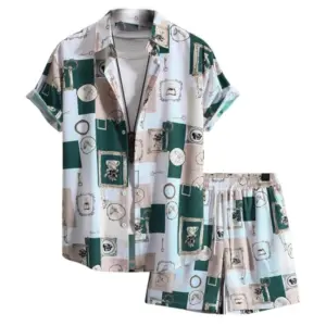 Men's Lycra Printed Half Sleeve Shirt and Shorts Set (Green)