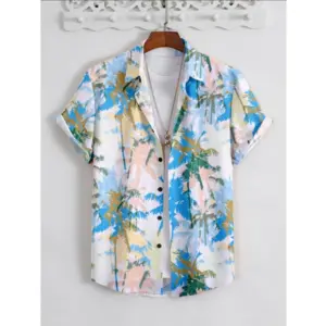 Men's Popcon Lycra Printed Half Sleeve Shirt (Blue)