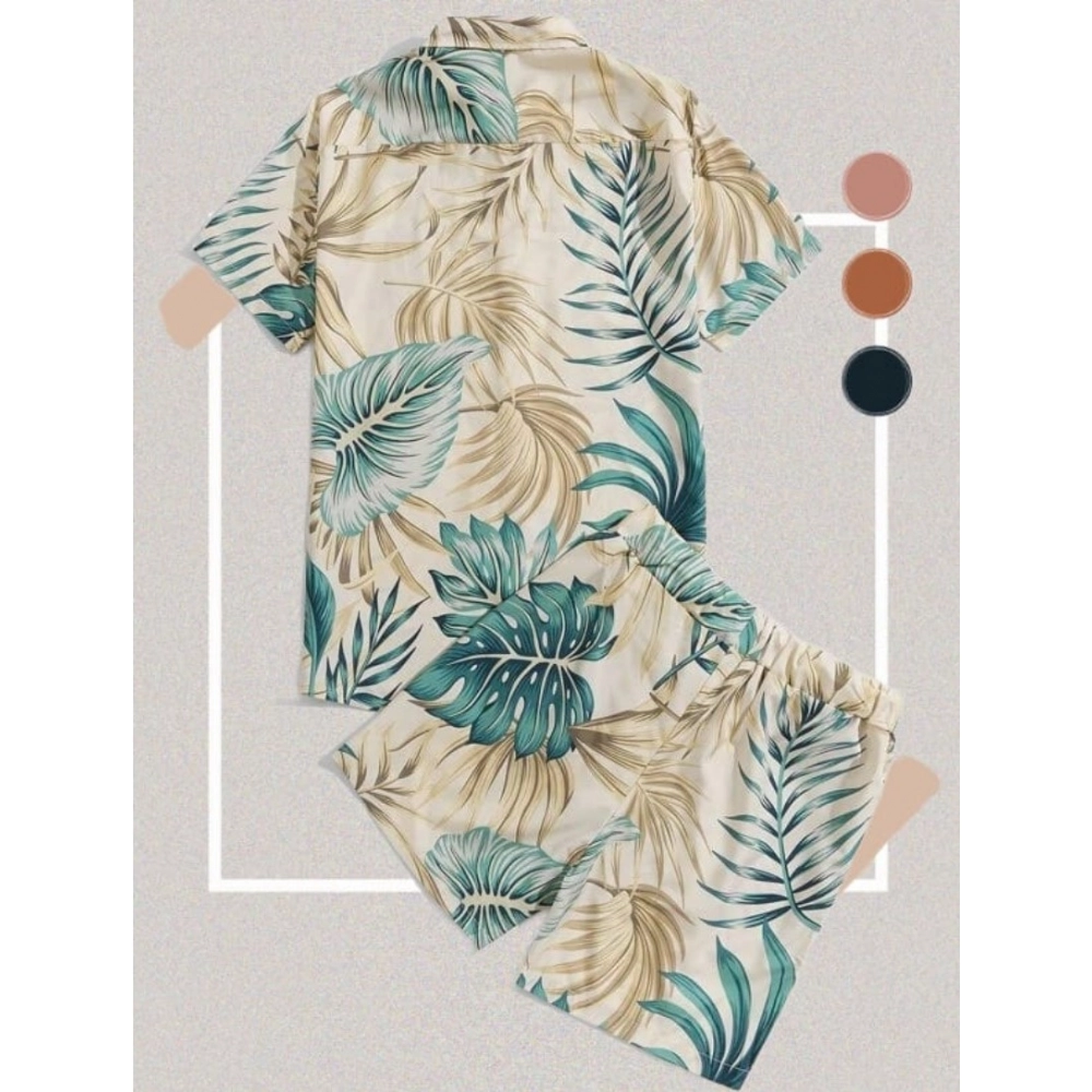 Men's Lycra Printed Half Sleeve Shirt and Shorts Set (Aqua Green) - Image 4