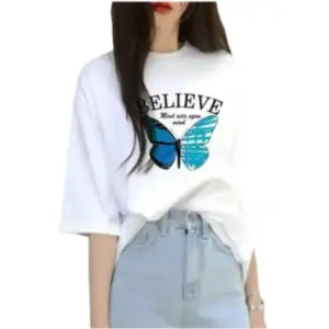 Women's Lycra Printed Round Neck Short Sleeve T-Shirt (White)