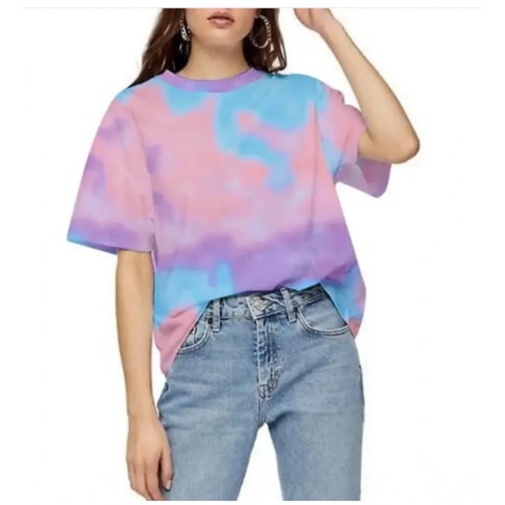 Women's Lycra Printed Round Neck Short Sleeve T-Shirt (Multicolor)