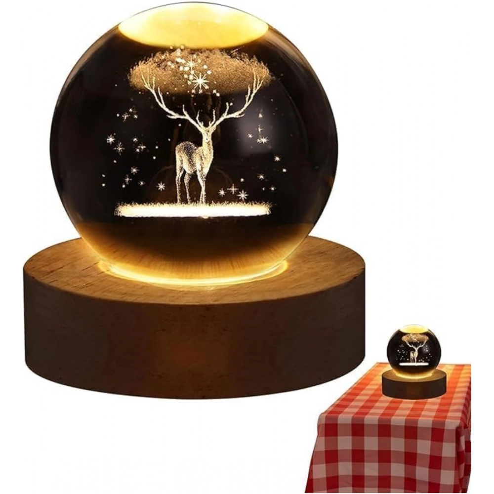 Wood 3D Galaxy Crystal Ball Night Lamp Colorful LED Wooden for Deer (Transparent) - Image 3