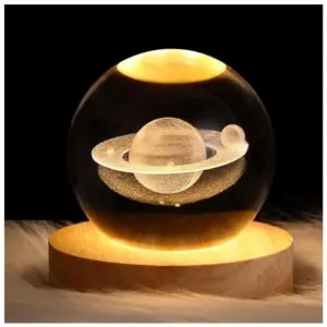 Wood 3D Saturn Crystal Ball Lamp Lamp with USB Powered (Transparent)