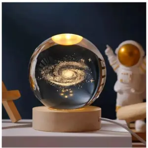 Wood 3D Galaxy Crystal Ball Night Lamp LED Wooden for Galaxy Warm White (Transparent)