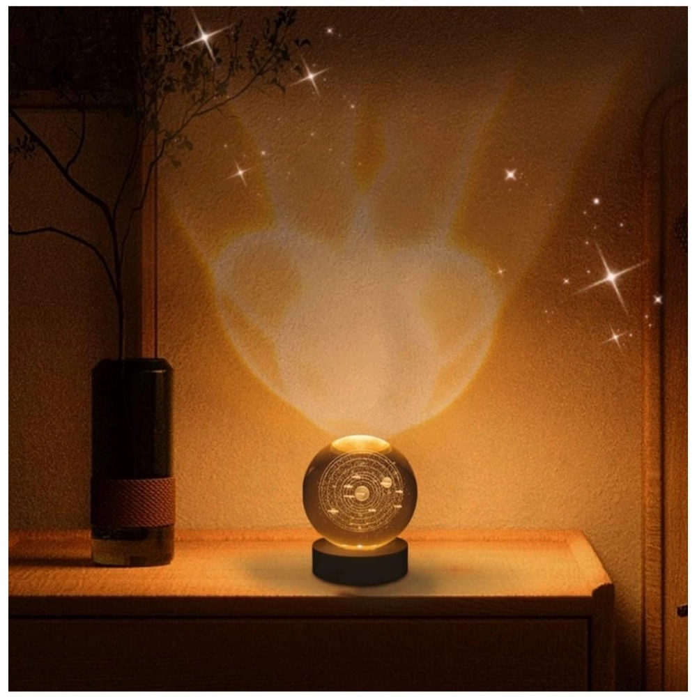 Wood 3D Galaxy Crystal Ball Night Lamp Colorful LED Wooden for Solar System (Transparent) - Image 3