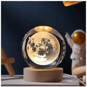 Wood 3D Moon Crystal Ball Night Lamp Colorful LED Wooden for Moon (Transparent)