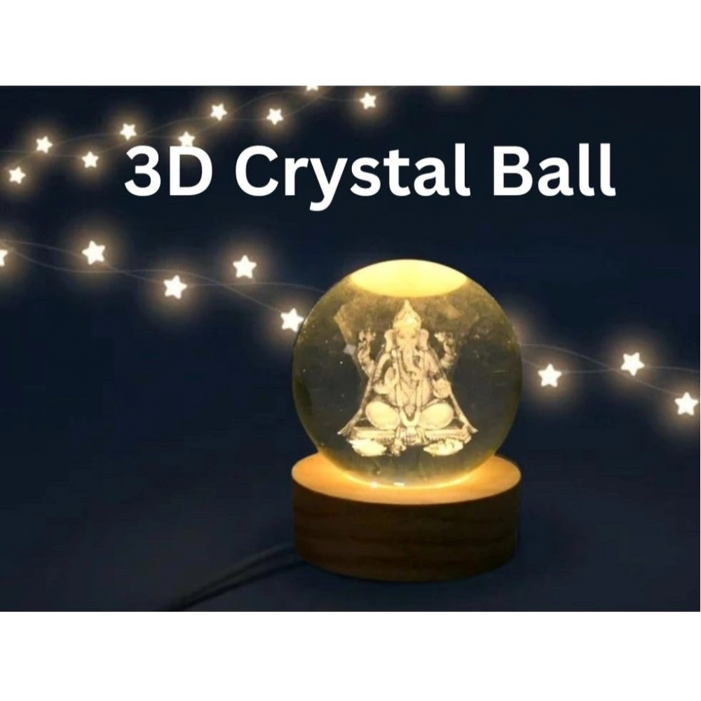 Wood Lord Ganesh Ji Crystal Ball Night Light (Transparent) - Image 2