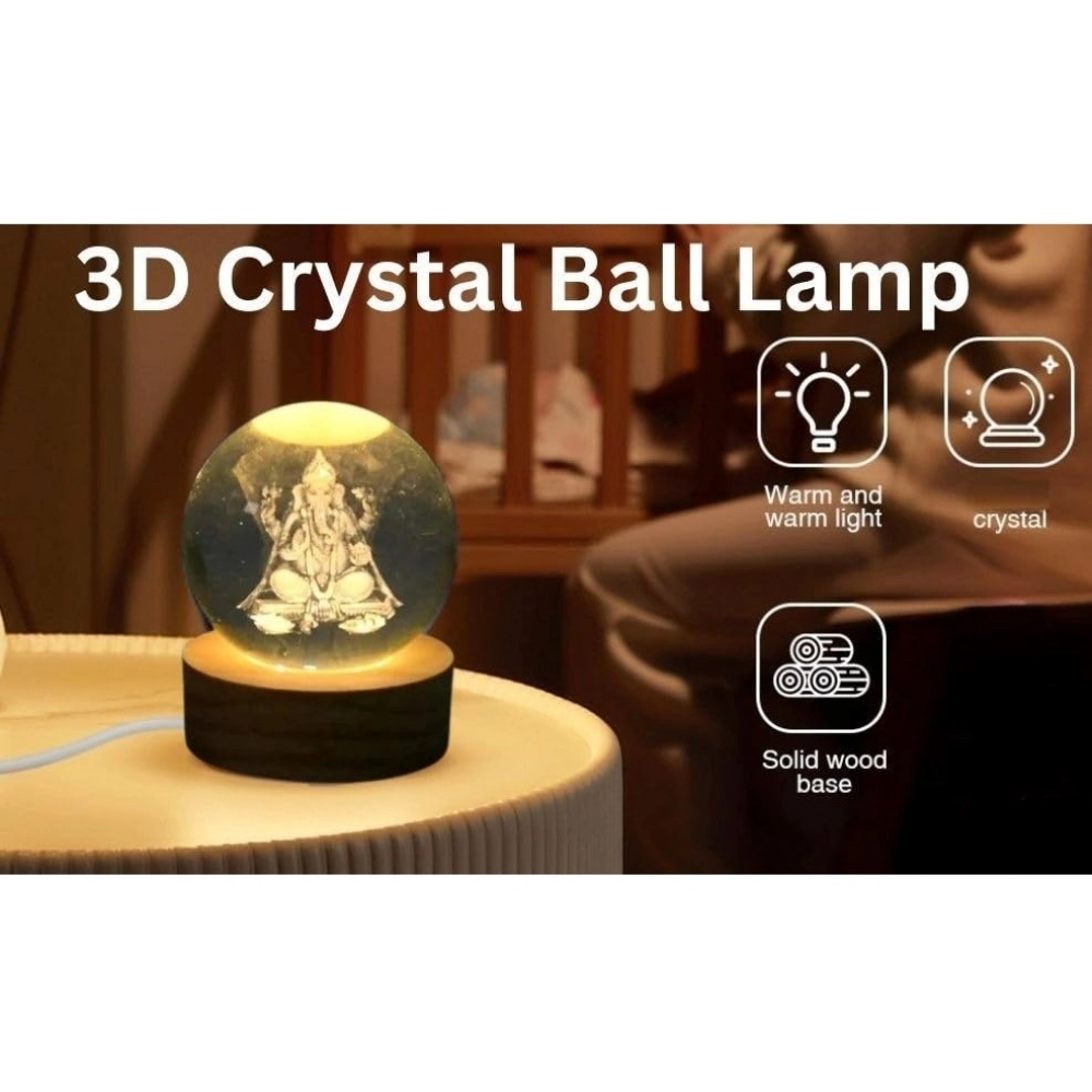 Wood Lord Ganesh Ji Crystal Ball Night Light (Transparent) - Image 3