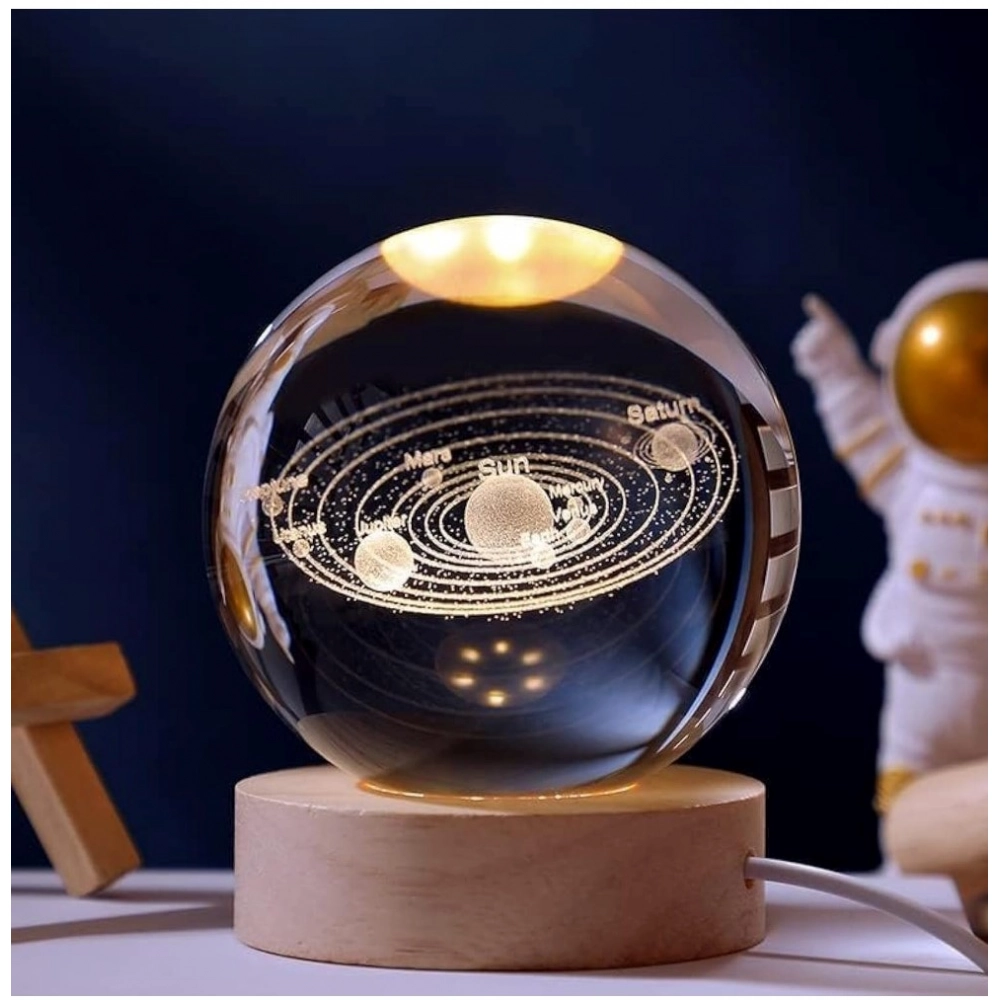 Wood 3D Galaxy Crystal Ball Night Lamp Colorful LED Wooden for Solar System (Transparent)