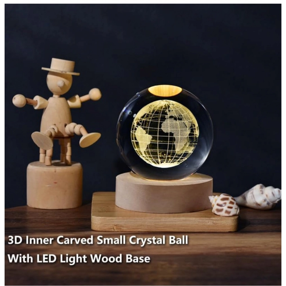 Wood 3D Galaxy Crystal Ball Night Lamp Colorful LED Wooden for Earth (Transparent) - Image 3