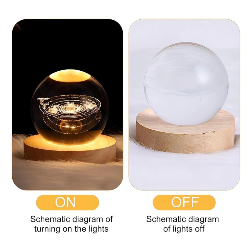 Wood 3D Galaxy Crystal Ball Night Lamp Colorful LED Wooden Dolphin with Moon (Transparent) - Image 2