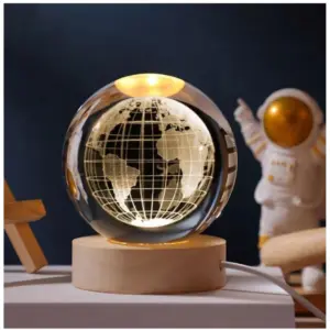 Wood 3D Galaxy Crystal Ball Night Lamp Colorful LED Wooden for Earth (Transparent)