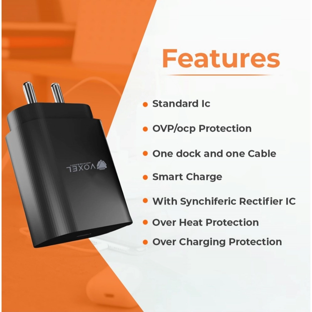 VOXEL 100 Watt ' C ' Port PD Fast Charger AB Plastic (Black) - Image 2