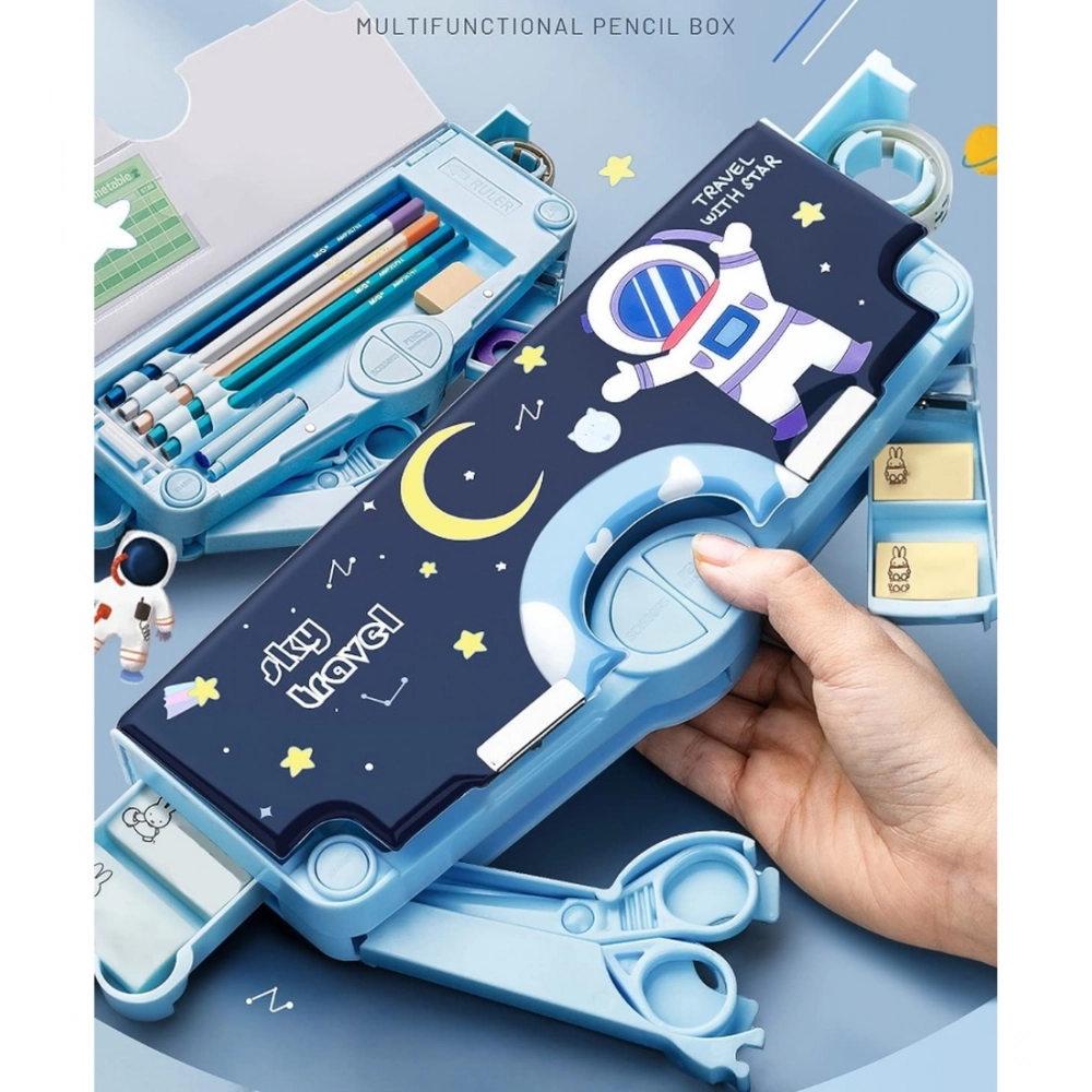 Plastic Magnetic Pencil Case With Sharpener Compass Box For Kids (Multicolor ) - Image 3