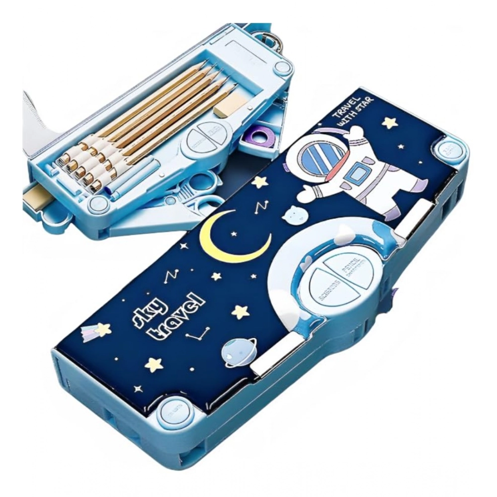 Plastic Magnetic Pencil Case With Sharpener Compass Box For Kids (Multicolor )