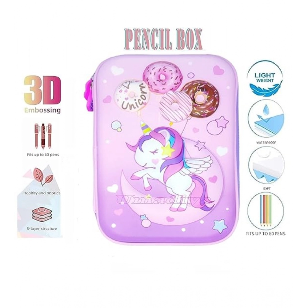 Plastic Unicorn Embossed Cover Pencil Pouch, Kids, Pencil Box (Multicolor ) - Image 4