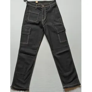 Women's Cotton Blended Solid Cargo Straight Fit (Black)