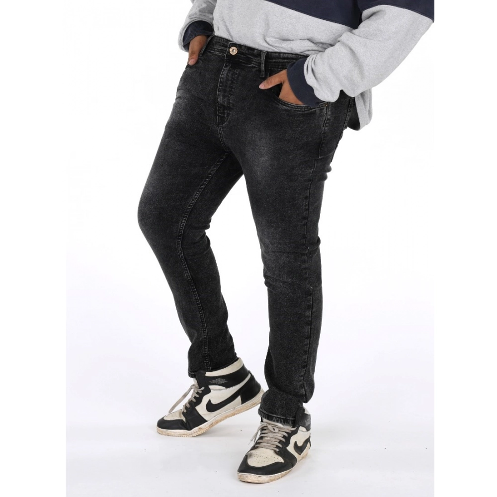 Men's Cotton Blended Solid Plus Size Jeans (Grey)
