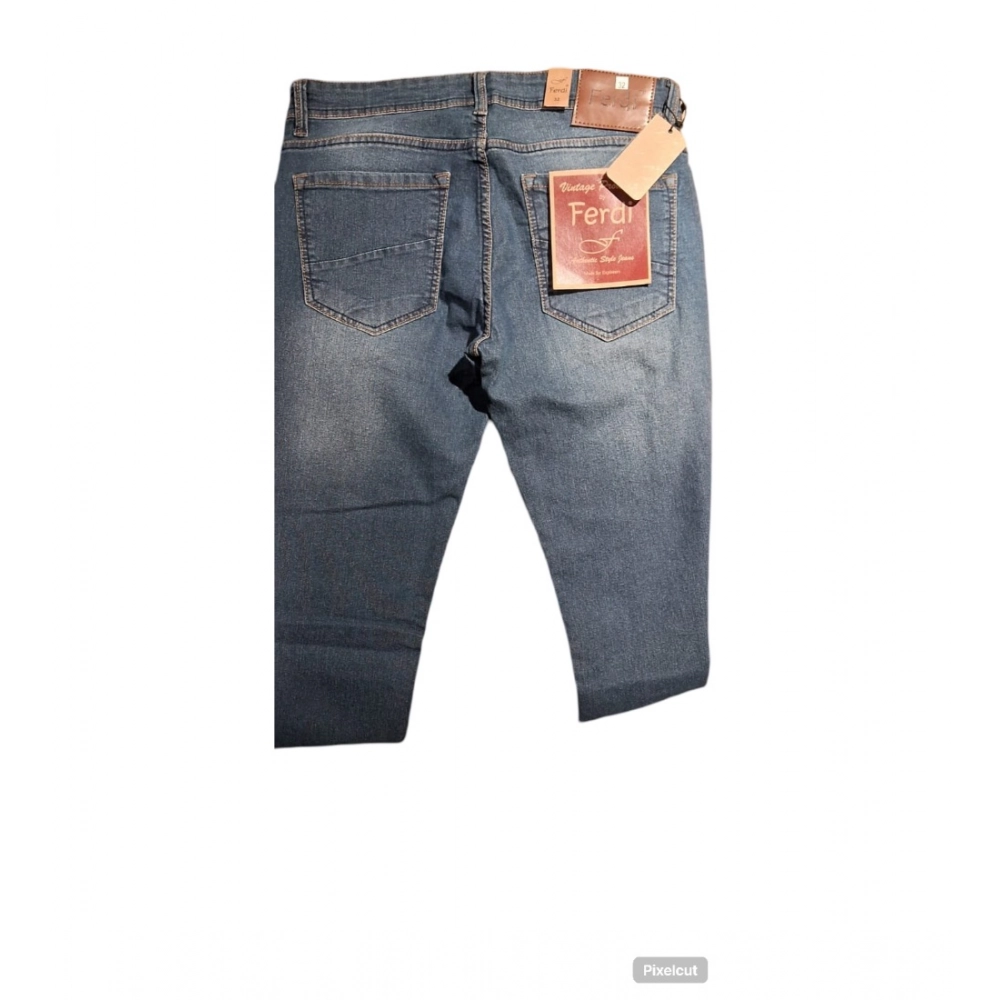 Men's Cotton Blended Solid Tapered Jeans (Blue) - Image 4