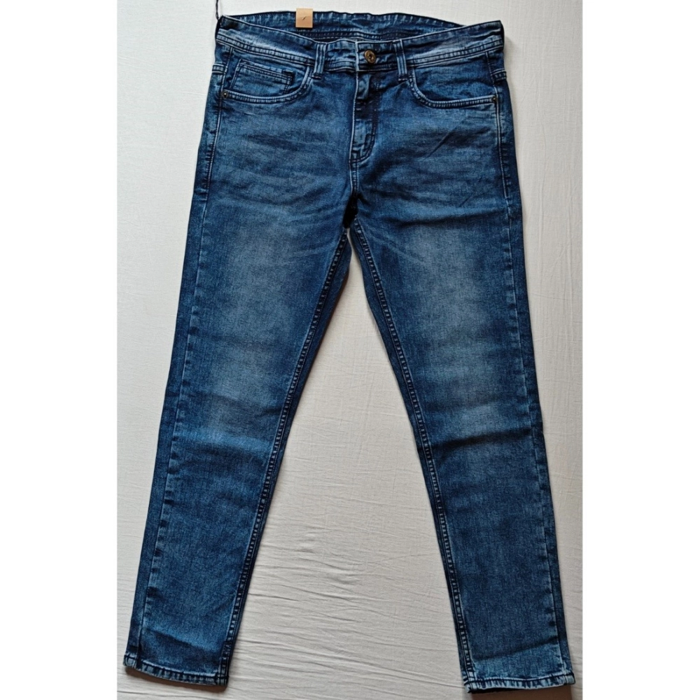 Men's Cotton Blended Solid Tapered Jeans (Blue)