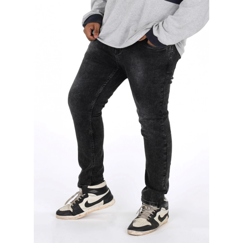 Men's Cotton Blended Solid Plus Size Jeans (Grey) - Image 3