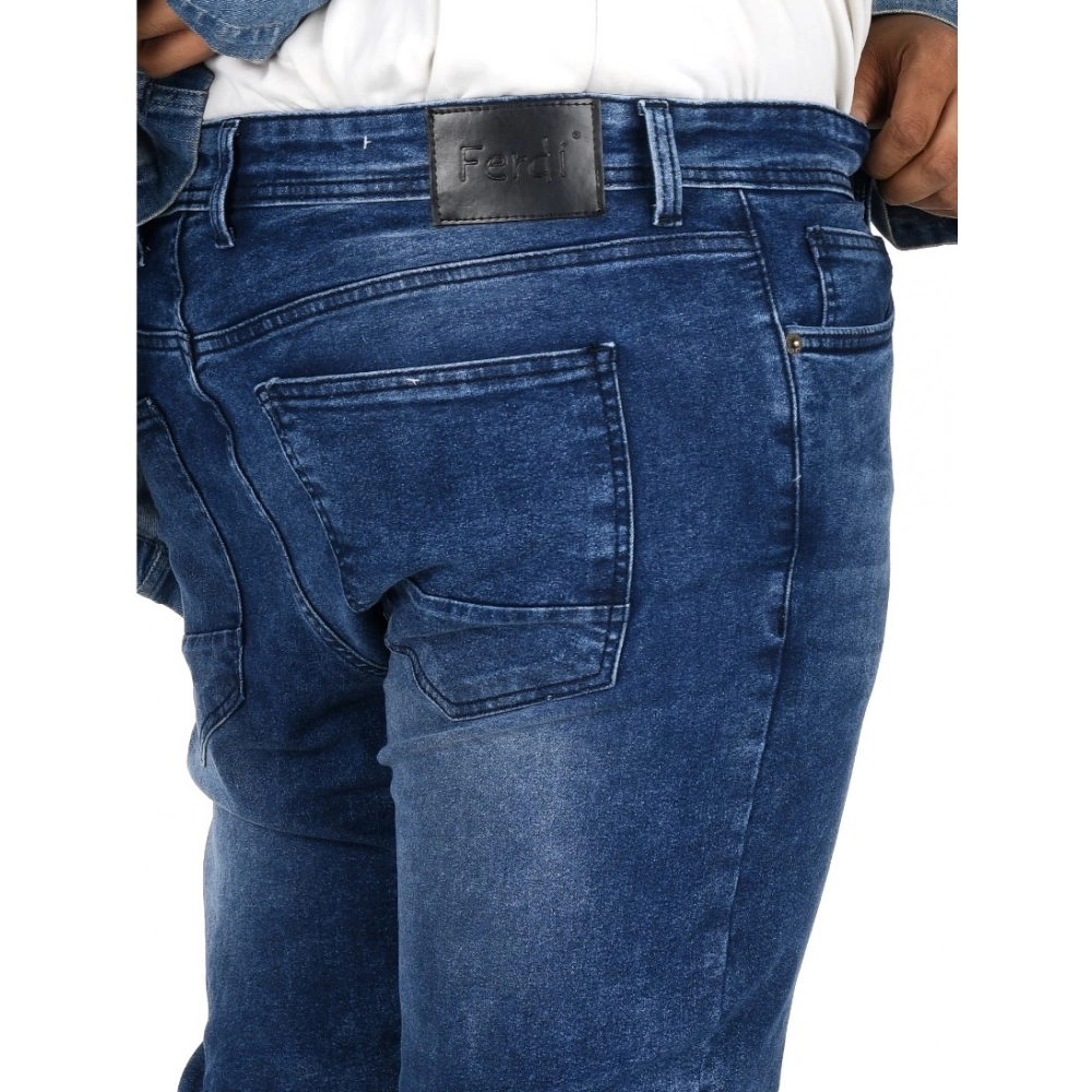 Men's Cotton Blended Solid Plus Size Jeans (Blue) - Image 4