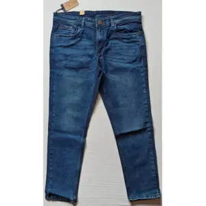 Men's Cotton Blended Solid Tapered Jeans (Blue)