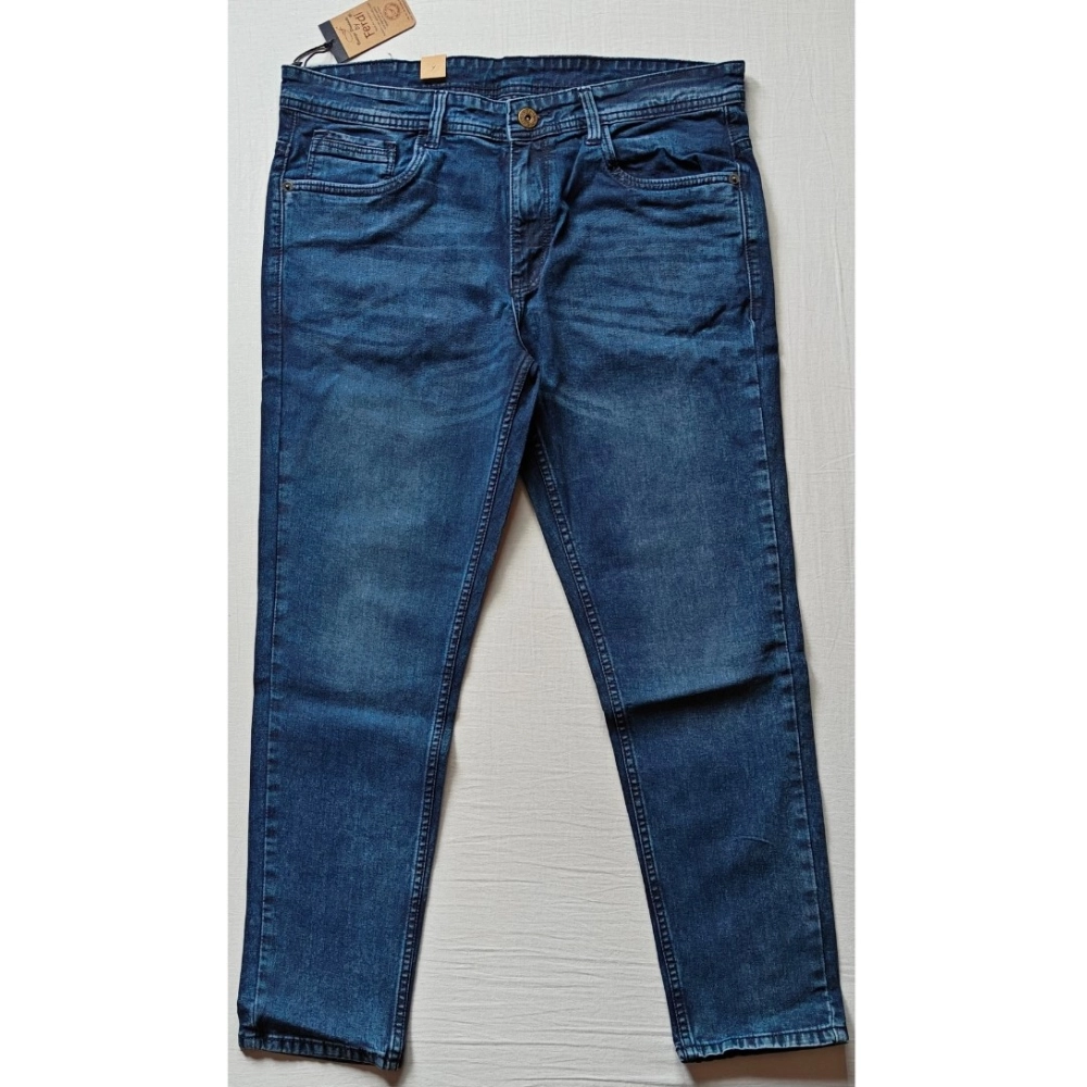 Men's Cotton Blended Solid Tapered Jeans (Blue)