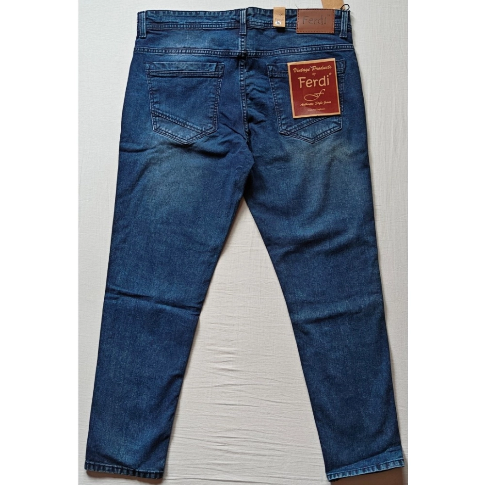 Men's Cotton Blended Solid Tapered Jeans (Blue) - Image 4