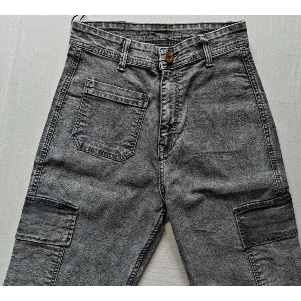 Women's Cotton Blended Solid Cargo Straight Fit (Grey) - Image 3