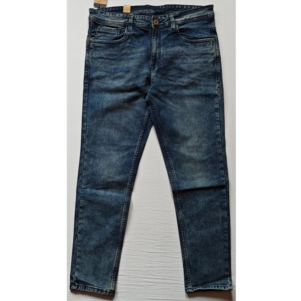 Men's Cotton Blended Solid Tapered Jeans (Blue)