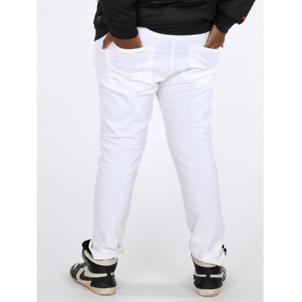 Men's Cotton Blended Solid Plus Size Jeans (White) - Image 4