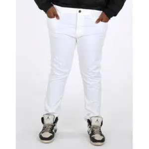 Men's Cotton Blended Solid Plus Size Jeans (White)