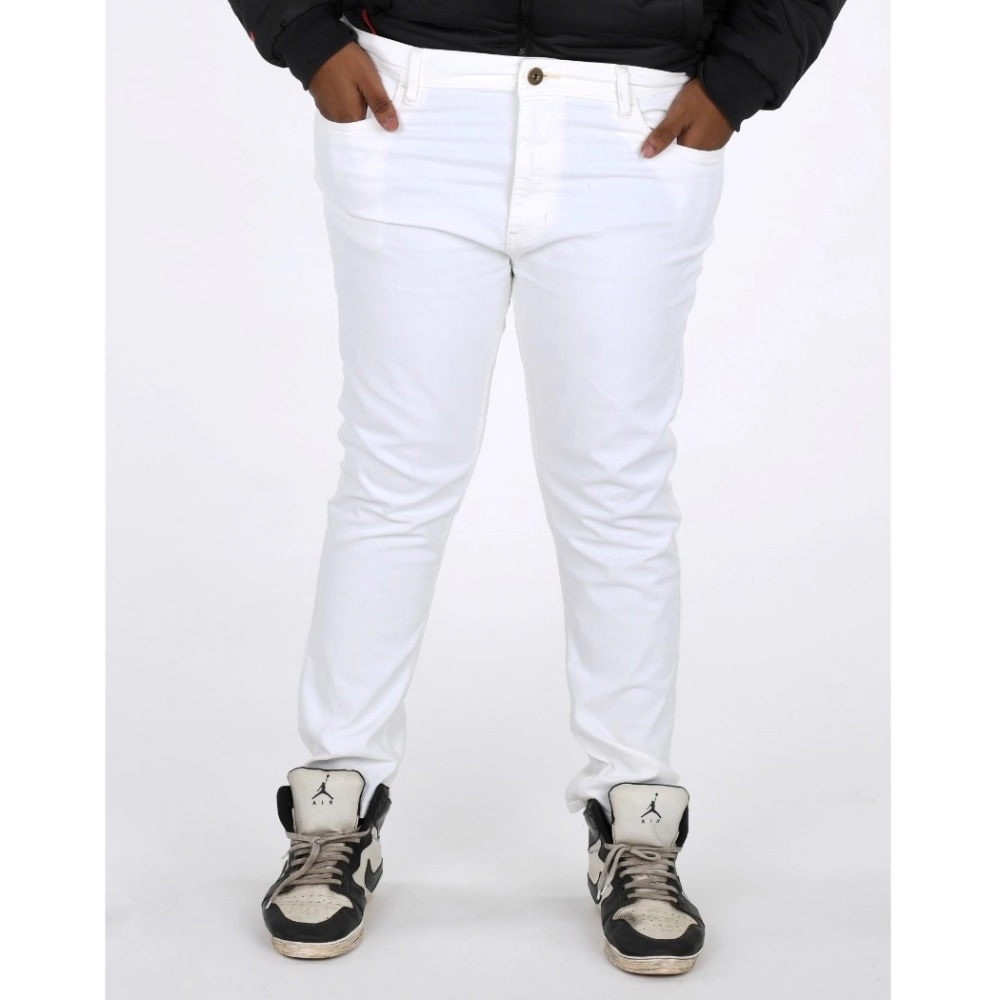 Men's Cotton Blended Solid Plus Size Jeans (White)