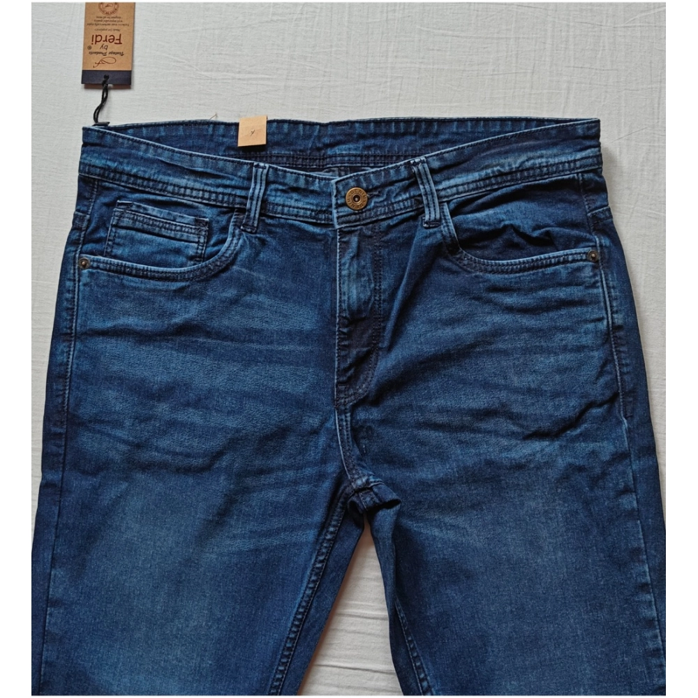 Men's Cotton Blended Solid Tapered Jeans (Blue) - Image 3