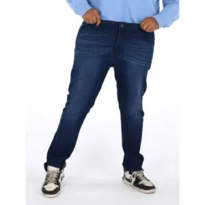 Men's Cotton Blended Solid Plus Size Jeans (Dark Blue)