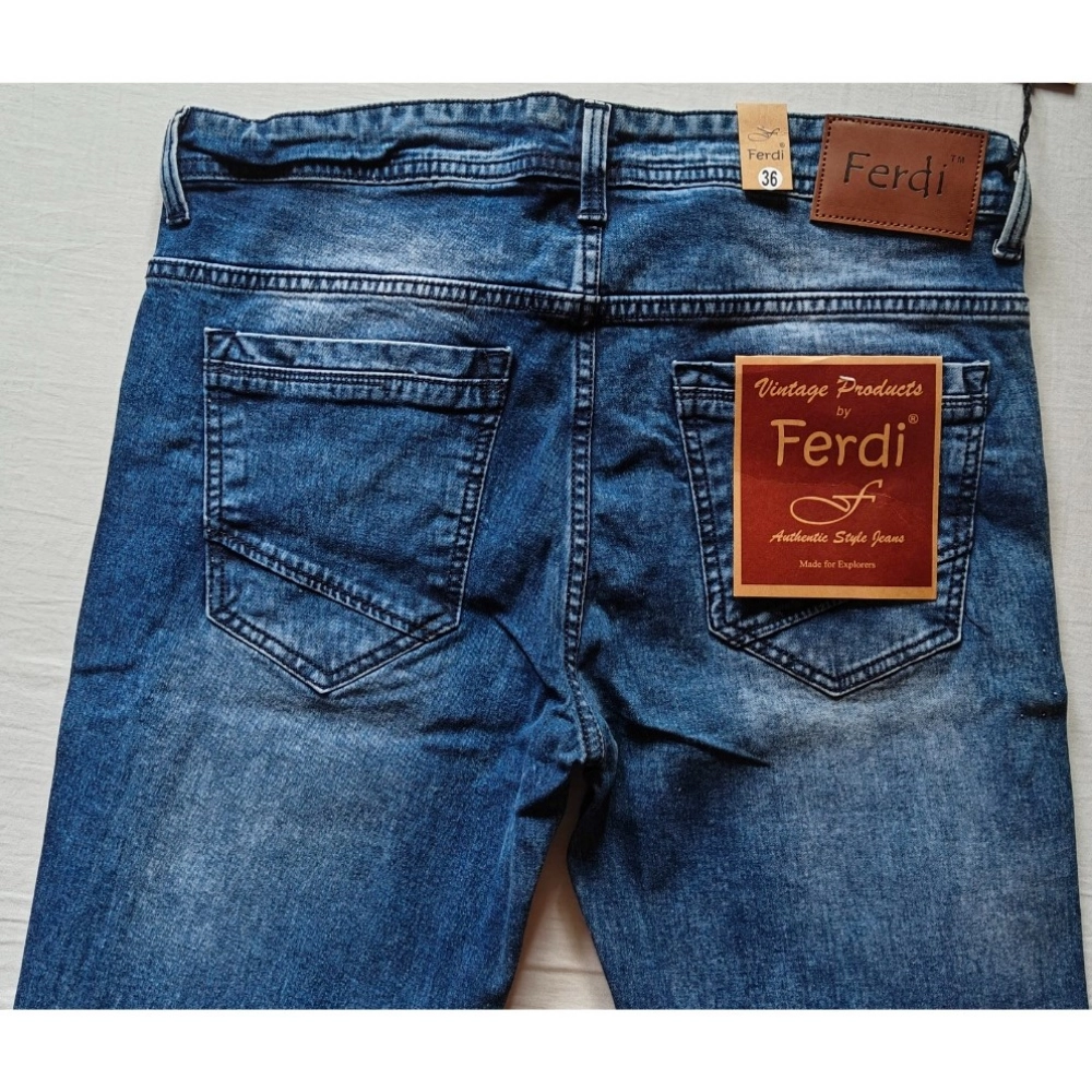 Men's Cotton Blended Solid Tapered Jeans (Blue) - Image 3