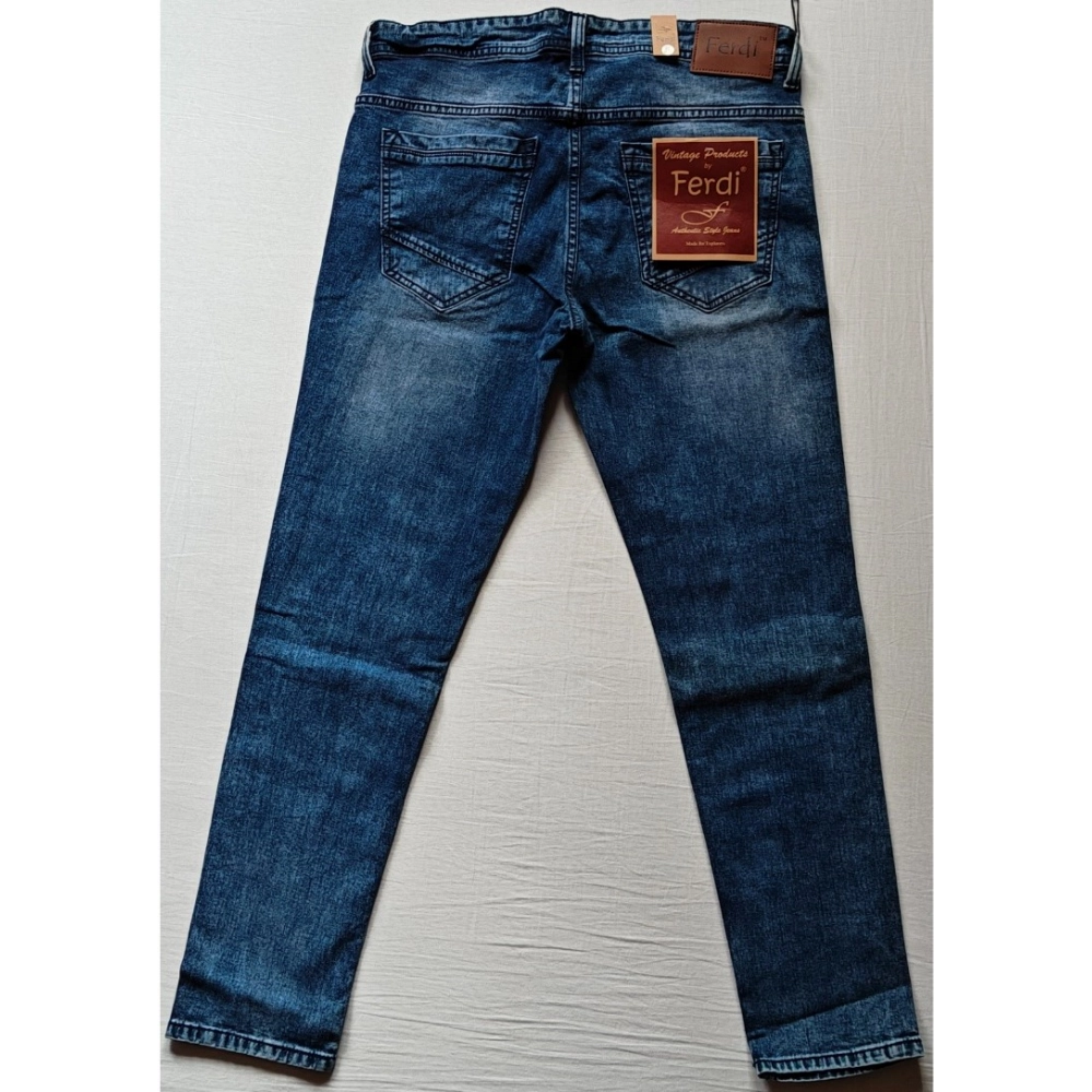 Men's Cotton Blended Solid Tapered Jeans (Blue) - Image 4