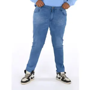 Men's Cotton Blended Solid Plus Size Jeans (Blue)