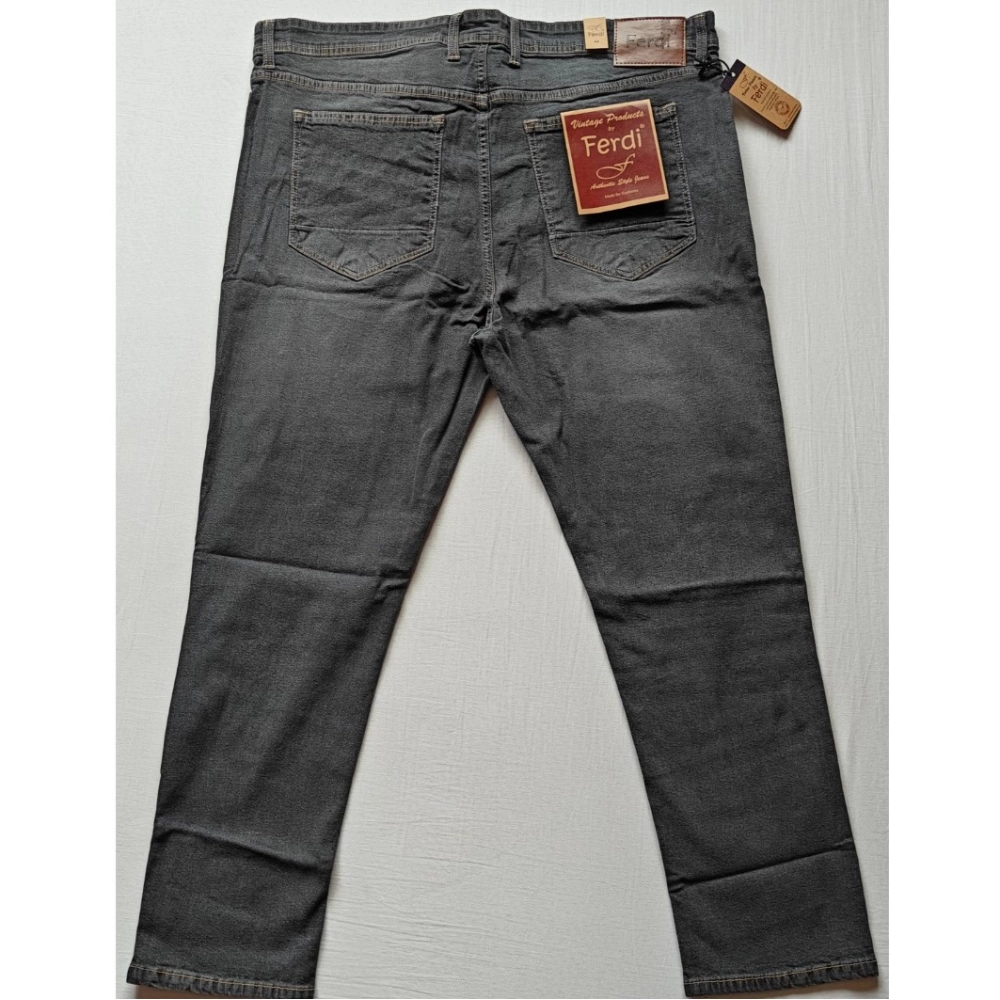 Men's Cotton Blended Solid Plus Size Jeans (Dark Grey) - Image 4