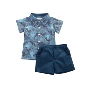Kid's Lycra Printed Casual wear Shirt And Shorts Set (SkyBlue)