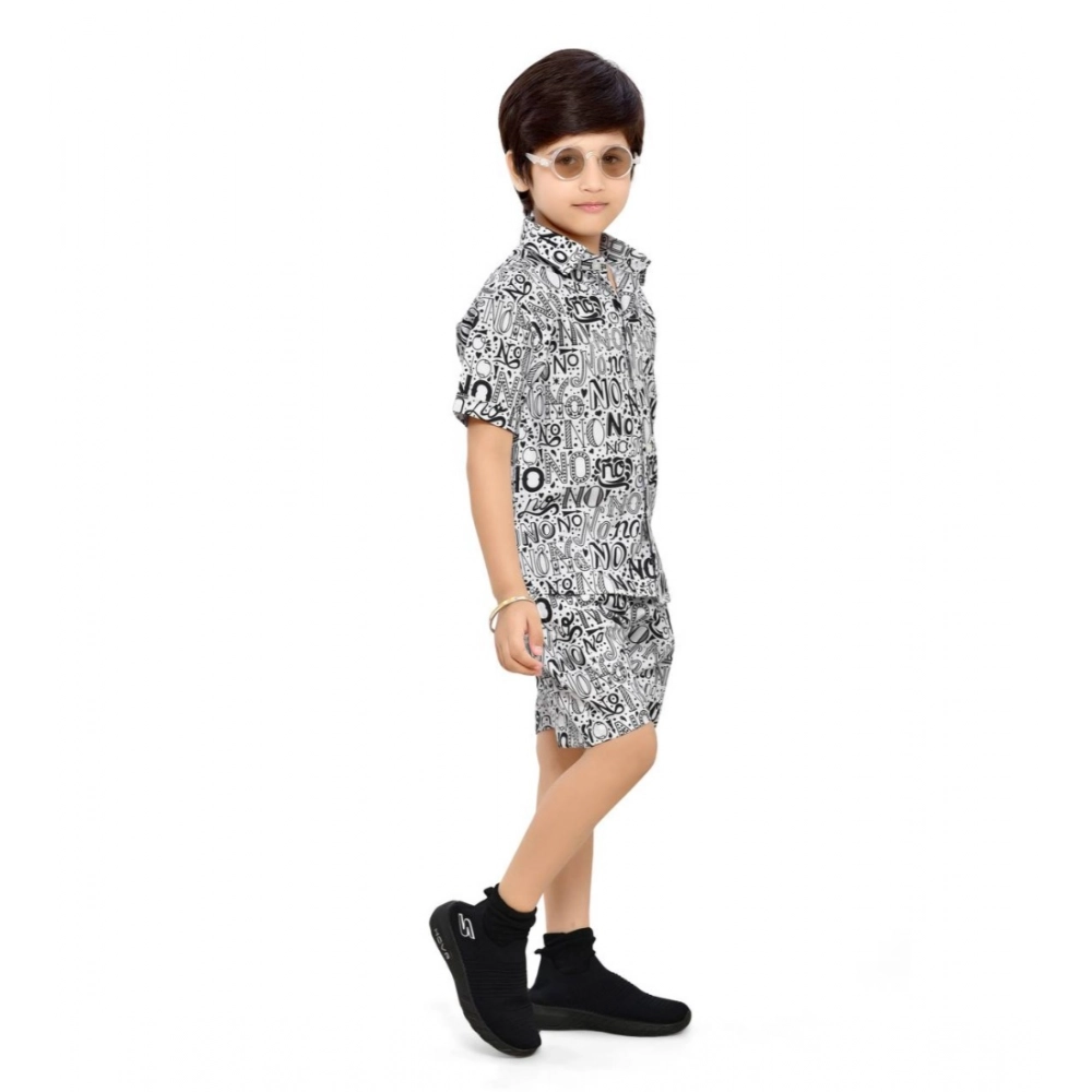 Kid's Lycra Printed Casual wear Shirt And Shorts Set (White) - Image 3