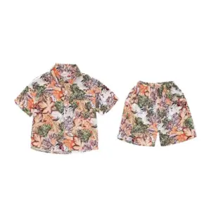 Kid's Lycra Printed Casual wear Shirt And Shorts Set (Orange)