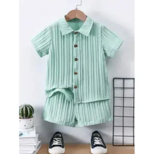 Kid's Lycra Printed Casual wear Shirt And Shorts Set (Light-Green)