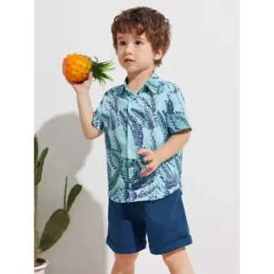 Kid's Lycra Printed Casual wear Shirt And Shorts Set (SkyBlue)