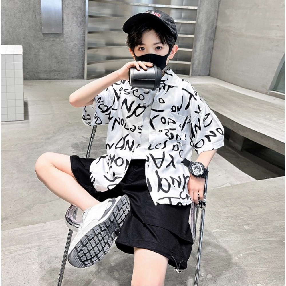 Kid's Lycra Printed Casual wear Shirt And Shorts Set (White) - Image 3